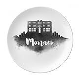 Paquet Quantité: 1 x plaque DIYthinker Palais Princier de Monaco Encre Ville décorative en Porcelaine Assiette à Dessert 8 Pouces Dîner Accueil Cadeau 21cm diamètre Multicolor