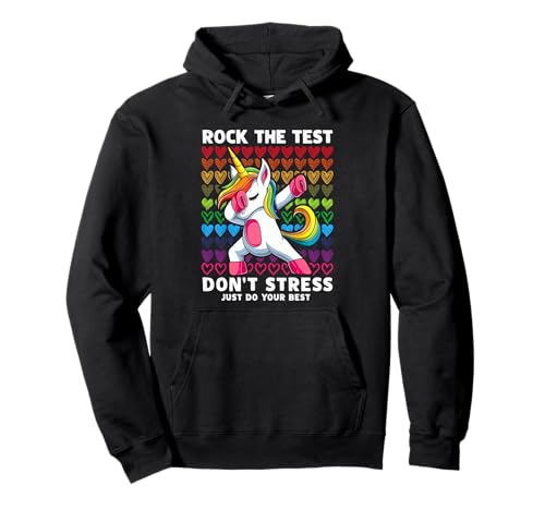 Funny Test Day Rock The Test Dabbing Unicorn Boys Girls Kids Pullover Hoodie