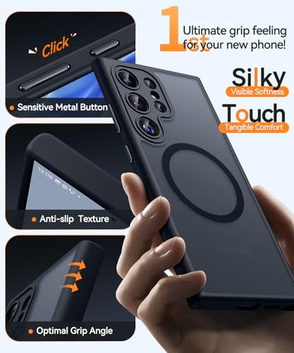 Image of CANSHN Designed for Samsung Galaxy S22 Ultra Case [Full Camera Protection] [Compatible with MagSafe] Translucent Matte Shockproof Protective Phone Cover 6.8 Inch - Black