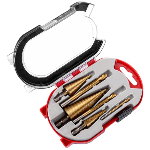 YAYODS 6 brocas escalonadas de metal – 3 brocas cónicas – 3 brocas de acero inoxidable – Broca de acero inoxidable – Broca en espiral para metal – 4-32 mm de diámetro, diámetro 4-20 mm, diámetro 4-12