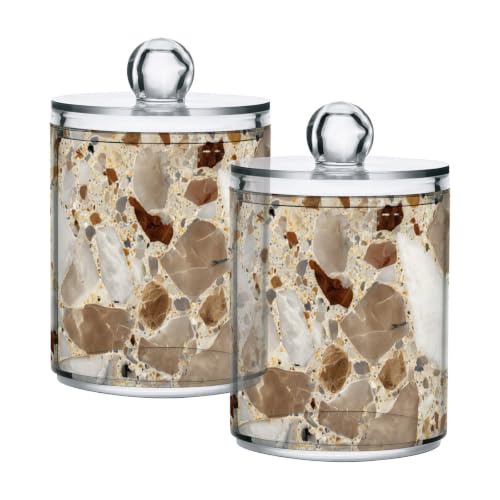 xmycdz 2 Pack Brown Marble Print Apothecary Jars with Lid Qtip Holder