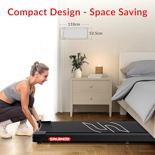 Image of Sparnod STH-3004N 2 in 1 Walking Pad Treadmill for Home Use, 1-10 km /h, Foldable Rail, 7% Incline, LED Display, Shock Absorption, 90kg Capacity for Home & Office Use