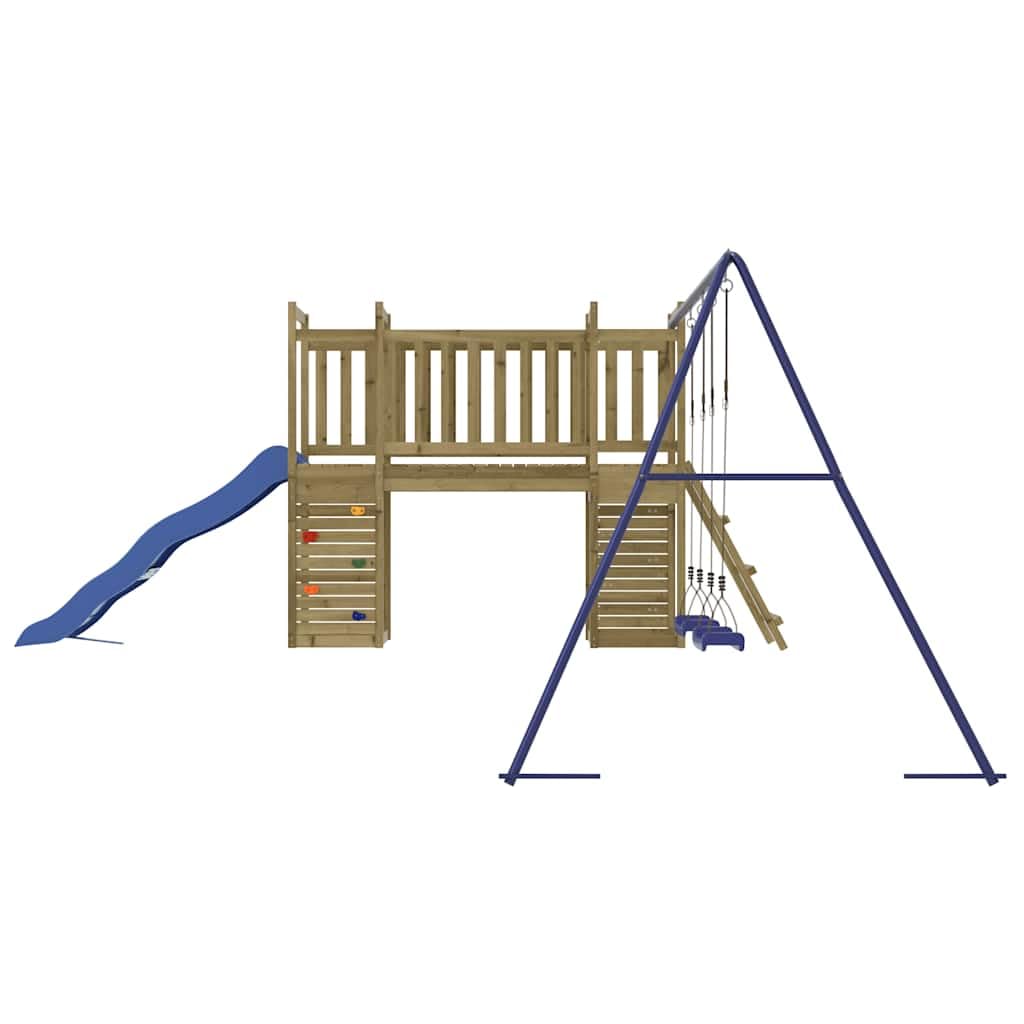 Spielturm imprägniertes Kiefernholz mit Rutsche Schaukel Doppeltrapez Ringseil Sandkasten Garten Spielhaus für Kinder im Außenbereich