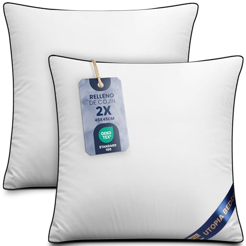Utopia Bedding Relleno cojín Cojínes para Cama, Cojines Decorativos para sofá (2, Blanco, Unidad de 2 | 45x45 cm)