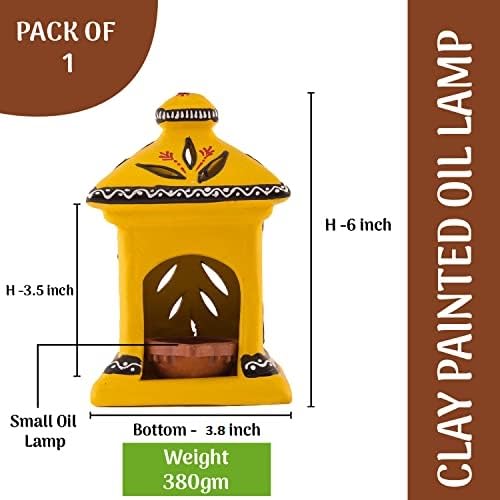 Handmade & Handpainted Terracotta hut lamp (Yellow) - Image 3 thumbnail