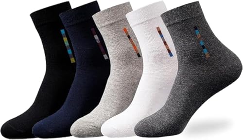 infino 5-Pair 100% Cotton Mens Socks: Mid-Calf Formal Moisture-Wicking Suitable for All Seasons Striped Pattern in a Variety of Colors for Business Casual Wear