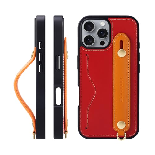 HANATORA for iPhone 16Pro �P�[�X �{�v �ϏՌ� �w�ʃx���g �X�g���b�v�����O �X�}�z�P�[�X �X�}�z �X�^���h�@�\ �l�b�N�X�g���b�v �t�� �C�^���A�����U�[ �M�t�g ���b�h+�I�����W CGH-16Pro-Red-OG