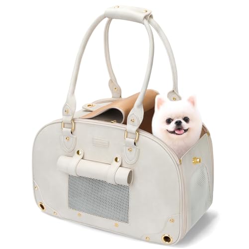 Image of Dog Carrier Purse, Pet Carrier, Foldable Waterproof Premium Leather Pet Travel Portable Bag for Cat and Small Dog Home & Outdoor Small Beige