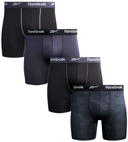 Reebok Men's Active Underwear - Performance Boxer Briefs (4 Pack), Size Large, BlackBlue Ink