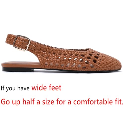 GOUPSKY Brown Woven Ballet Flats Slingback Mary Jane Shoes Women Mesh Ballerina Flats Dressy Round Closed Toe Spring Summer Shoes Casual by GOUPSKY - Used condition - Image 3