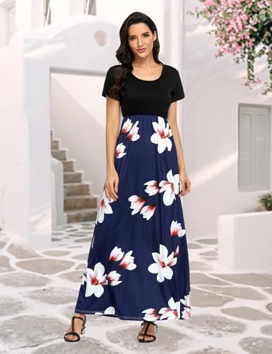 Image of Lacavocor Womens Short Sleeve Maxi Dresses Empire Waist Long Dress