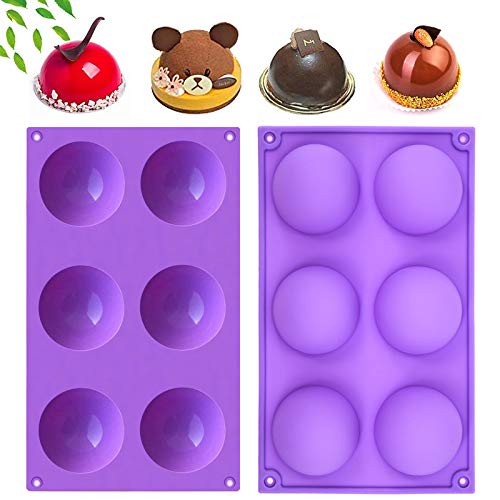 Hot Chocolate Bomb Mold Silicone 2.5inch Chocolate Sphere Mold Chocolate Ball Molds Hot Chocolate Bomb Molds Large Round Chocolate Mold Semi Sphere Silicone Mold Chocolate Half Dome Mold Purple/2 pcs