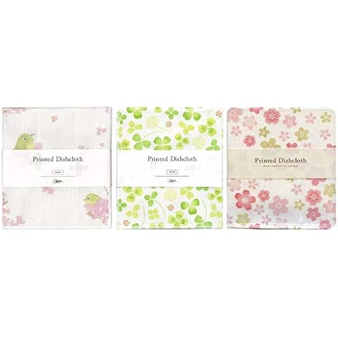 Nawrap Printed Dishcloths Set of 3, Japanese White-Eye + Clover + Flower Cover