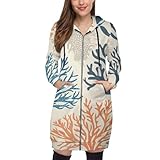 Anceky Sudadera con Capucha y Cremallera con Estampado de Estrellas de mar Coral para Mujer, Estilo Informal, Extragrande, Color Crema, Estilo túnica