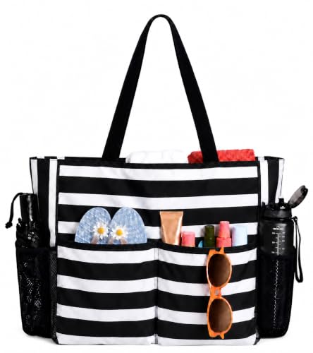 TAHAVICE 8 Tasche Strandtasche Damen mit Reißverschluss, Große Strandtasche XXL Familie, Badetasche Damen Wasserdicht, 25 L Beach Bag für Reisen Pool