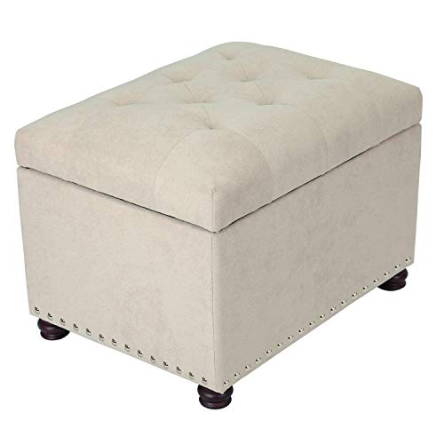 Adeco Classy Cotton Mix Fabric Accents Rectangular Storage Bench Footstool Ottomans & Storage Ottomans, White