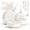 19 Piece White Aluminum Cookware Set, Non-Stick Pots, Detachable Handle Pans Set 5 Pots (28cm Stock Pot) & 2 Lids, Use Induction, Gas or Electric Stoves for Kitchen, Outdoors Quality No Frills Budget #5