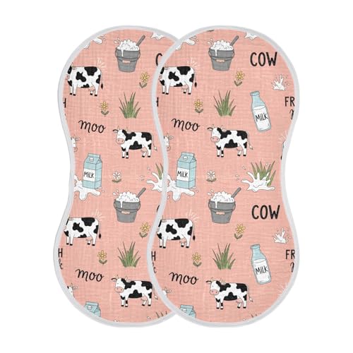 J JOYSAY Cow Milk Pink Baby Burp Cloths for Boys Girls Large 22''x11'' Cotton 4 Layer Baby Washcloths for Baby Newborn one sizex2