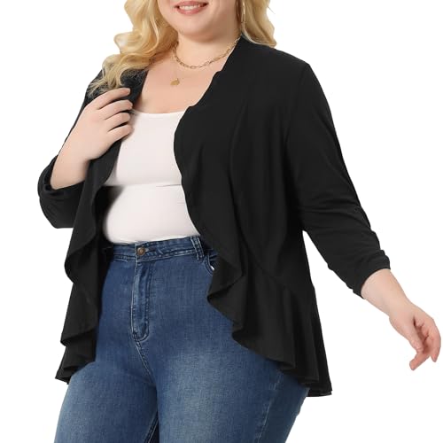 Image of Agnes Orinda Plus Size Cardigan for Women Soft 3 /4 Sleeve Open Front Cropped Shrug Bolero Cardigans Jacket