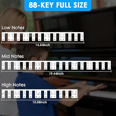 BROTOU Removable Piano Keyboard Stickers, 88/61 Key Full Size Piano Keyboard Note Labels Reusable Piano Notes Guide for Beginner  with Box (88-Keys Black)