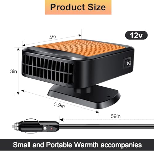 Image of Car Heater,12V 200W Portable Fast Heating Defroster Automobile Windshield Fast Heaters Car Heater That Plugs into Cigarette Lighter for Car, SUV, Trucks (Orange Black)
