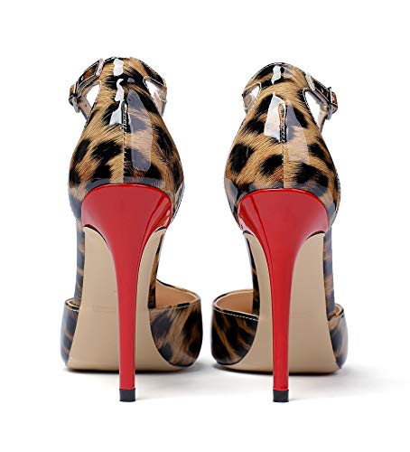 YODEKS Women's Pointed Toe T-Strap Cut Out Ankle Strap Stiletto High Heel Dress Party Pumps Shoes3