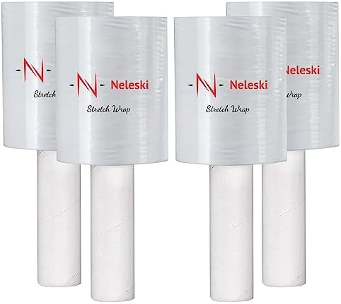 Stretch Wrap Roll with Handle (4 Pack) 5” x 1000Ft – 80 Gauge – Heavy Duty Plastic Shrink Wrap Roll with Paper Handles for Pallet Wrap Film - Plastic Wrap for Moving Supplies