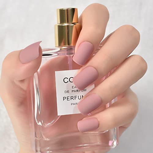 Coolnail Short Nude Pink Matte Press On False Nails Squoval Frosted Reusable Fake Nails Art Tips Manicure Tool #TOP4