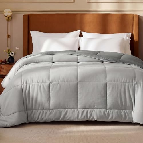 Bedsure Comforters Queen Size Duvet Insert, Quilted Down Alternative Comforter, Ultra Soft Lightweight Comforter Blanket for Bed, with 8 Tabs, Machine Washable, 88x88 in, Light Grey/Grey by Bedsure - Used condition - US$42.31