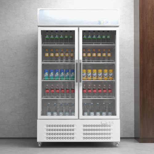 Image of Garvee 25.3 Cu.Ft Beverage Refrigerator, 2 Glass Door Commercial Fridge | with Light Box, Large Freestanding Drink Cooler for Restaurant and Store, White