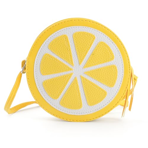AUEAR, Lemon Lime Fruit Shaped Round Cute Fashion Personality Cross Body Bag Purse for Women Female, Yellow