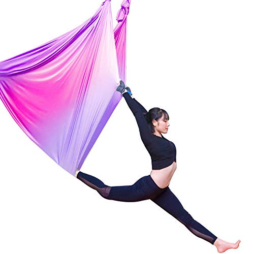 LRKZ Gradient Colored Aerial Yoga Hammock, Household Sling Sling without Stitching Yoga Hammock, Stretch Elastic Band,Purple