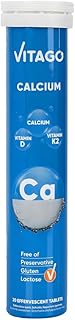 Vitago Calcium Effervescent Tablet, Vitamin D3, K2, High Absorption Calcium, Strong Bones and Teeth - 20 Tablets