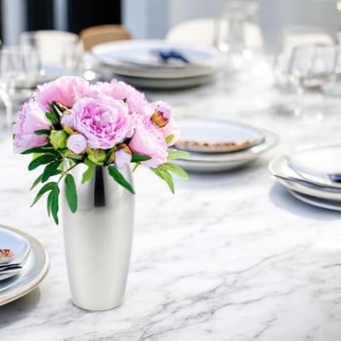 StainlessLUX 72202 Brilliant Oblong Stainless Steel Flower Vase, 4.6 Inches Diameter x 9.4 inches Height Cover