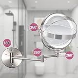 WITFAMILY Lusterko do makijażu 20 cm, zamontowane na ścianie, USB, ładowalne, LED, 3-kolorowe światła, dwustronne, powiększenie 1X/10X, lustro powiększające, przełącznik dotykowy, inteligentne