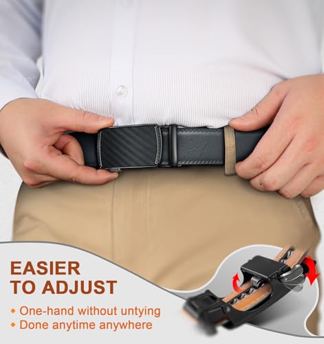 Image of BULLIANT Men's 2-Pack Ratchet Leather Belt Trimmable 1 3 /8 inch-Gift Boxed