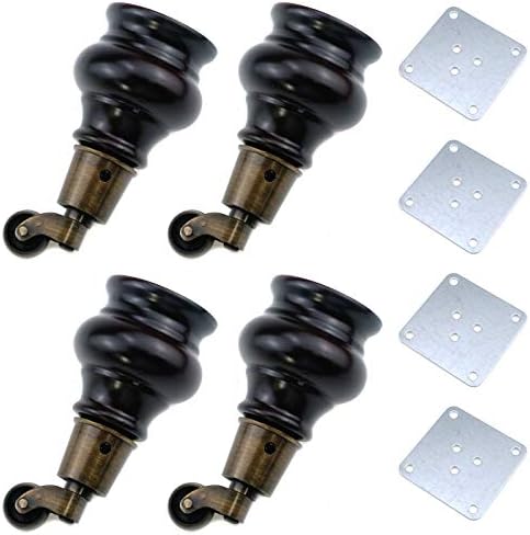 MY MIRONEY 3.94" Height Wooden Furniture Legs Wood Sofa Legs Replacement Round Gourd Wooden Turned Feet with Caster Wheels for Couch Armchair Recliner Dresser Cabinet Ottoman