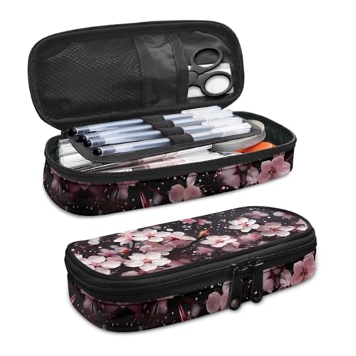 Image of 8.8 inch x 4.1 inch x 1.7 inch Pencil Box, Pink Cherry Blossom Pencil Case Pouch Pen Storage Bag Pencil Organizer for Stationery Fountain Pens