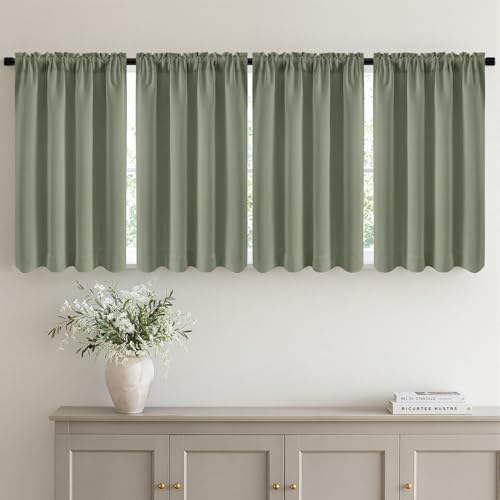 Image of MIULEE Short Blackout Curtains for Kitchen 36-Inch Length Sage Green 4-Pack | Light Blocking, Cafe Curtains, Room Darkening Thermal Insulation, Privacy Protection, Half-Tier Curtains for Small Windows