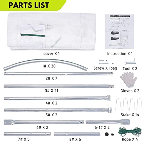 Quictent Upgraded 20’X10’X6.6’ Portable Greenhouse 2 Zipper Mesh Doors 7 Crossbars Large Walk-In Galvanized Steel Heavy Duty Green Gardening Plant Hot Outdoor House+20 Stakes 4 Ropes, White #TOP7
