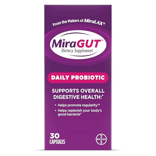 from The Makers of MiraLAX, MiraGUT Daily Probiotic, Probiotics for Digestive Health, Gluten-Free Supplement, Probiotic for Women and Men, Support Overall Digestive Health, 30 Ct