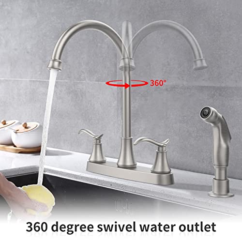 2 Handle Kitchen Sink Faucet With Side Sprayer Brushed Nickel Two-Handle High-Arc 360 Swivel 3 Or 4 Hole Kitchen Faucets 8 Inch Centerset Kitchen Faucet For Rv Camper Laundry Utility Bar Sinks #TOP1