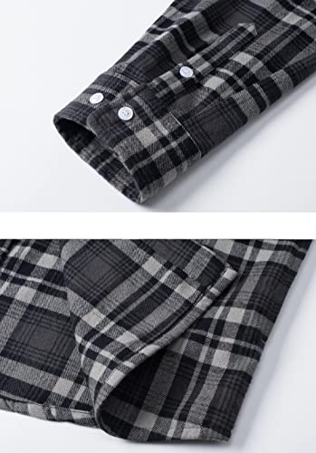 Tacvasen Men's Fashion Hoodies Shirts Casual Flannel Lightweight Cotton Jackets Black Grey M #TOP6