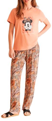 Women'secret multilicense Bangkok Pijama Largo 100% algodón Ocre Minnie, Terracota, S Women's