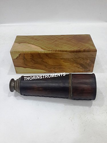 Vintage Bronze Telescope Antique Leather w/Natural Wooden Nautical Gift Decorative Rustic Vintage Home Decor Gifts