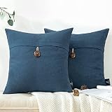 Phantoscope Pack of 2 Farmhouse Throw Pillow Covers Button Vintage Linen Solid...