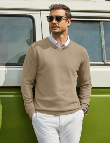 Image of COOFANDY Mens Casual V Neck Sweater Knit Slim Fit Long Sleeve Pullover Top