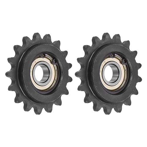 sourcing map Piñón tensor de cadena #35, diámetro de 12 mm, paso de 3/8 pulgadas, tensor de piñón de 17 dientes, piñón de cadena de 35 rodillos de acero al carbono C45 con rodamiento para cadena ISO