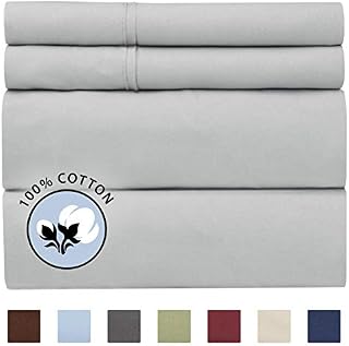 100% Cotton King Sheets Light Grey (4pc) Silky Smooth, Cooling 400 Thread Count