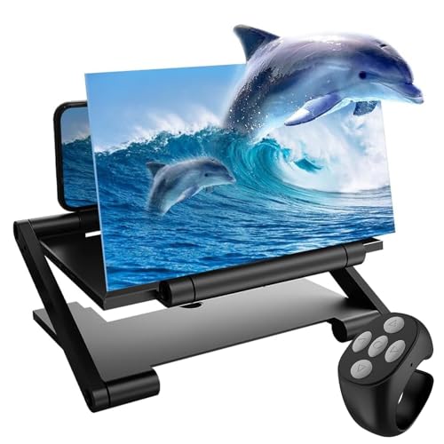 Amplificador de Pantalla de Proyección con Lupa de Pantalla Plegable 3D, Soporte de Escritorio for Todos Los Teléfonos Inteligentes (con Control Remoto Bluetooth)